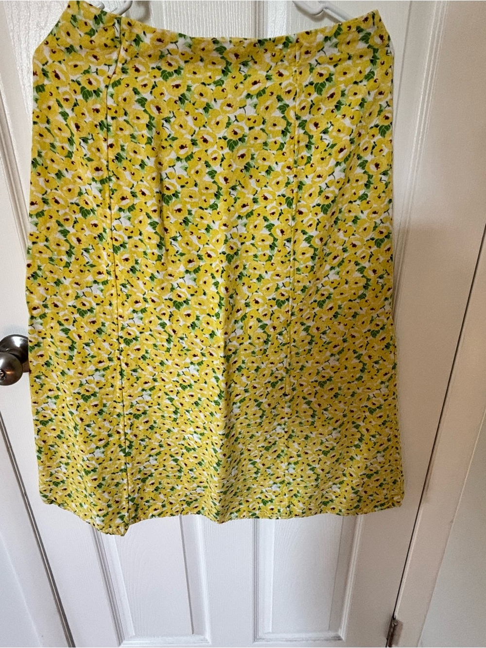 LOFT Yellow Floral A-Line Skirt with Green Accents